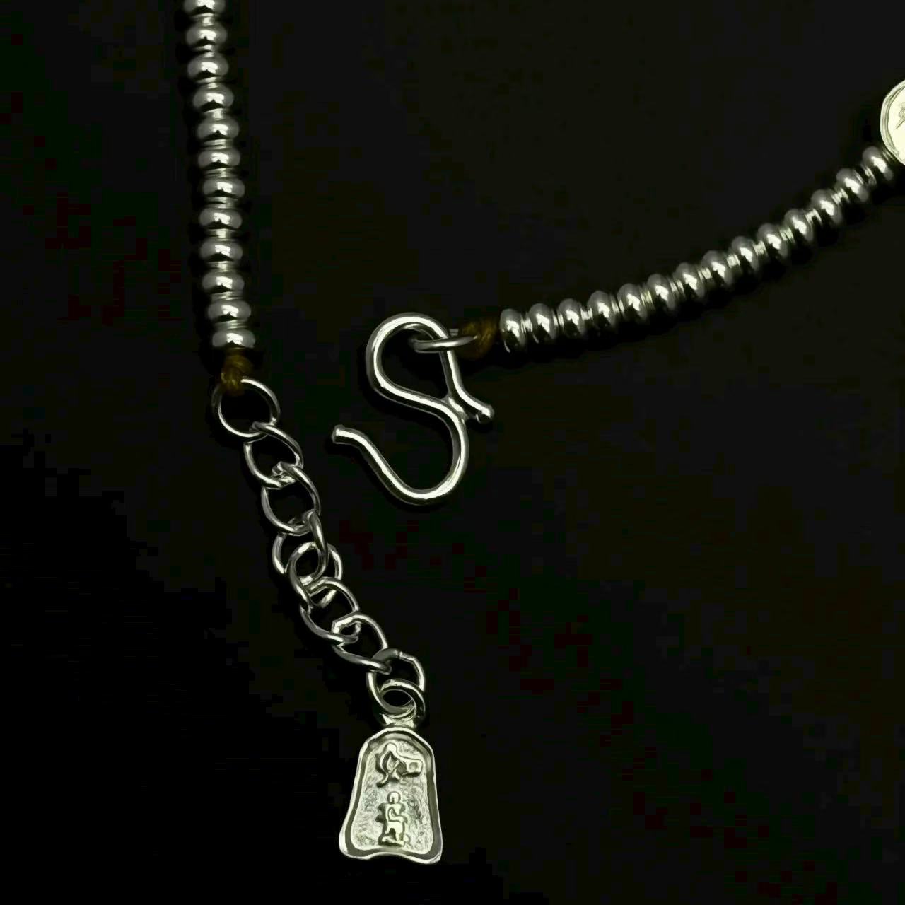 999.9 Pure Silver Bracelet with Green Beads & Lucky Charms, Elegant Handmade Jewelry for Women